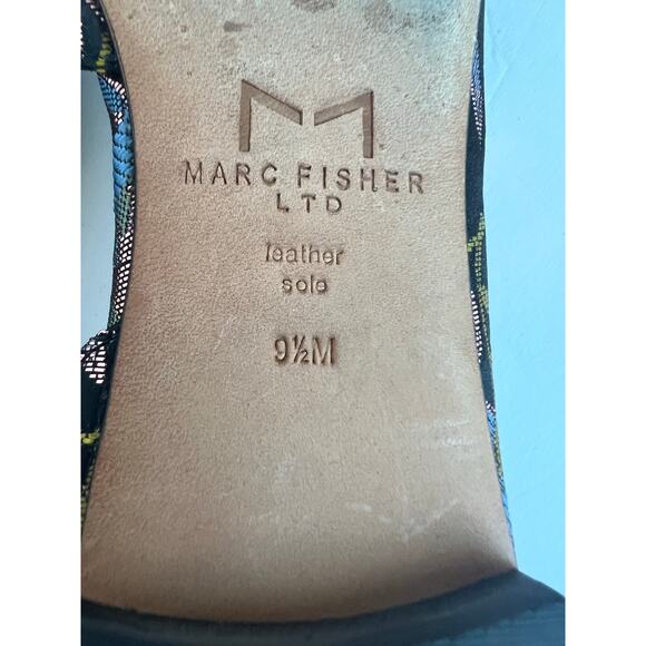 Marc Fisher D’Orsay Blue Gold Floral Pattern Flat Slip On Pointy Toe Shoes 9.5M - Picture 10 of 11